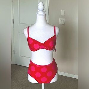 NWT Kate Spade Pink and Red Polka Dot Bikini Size XS